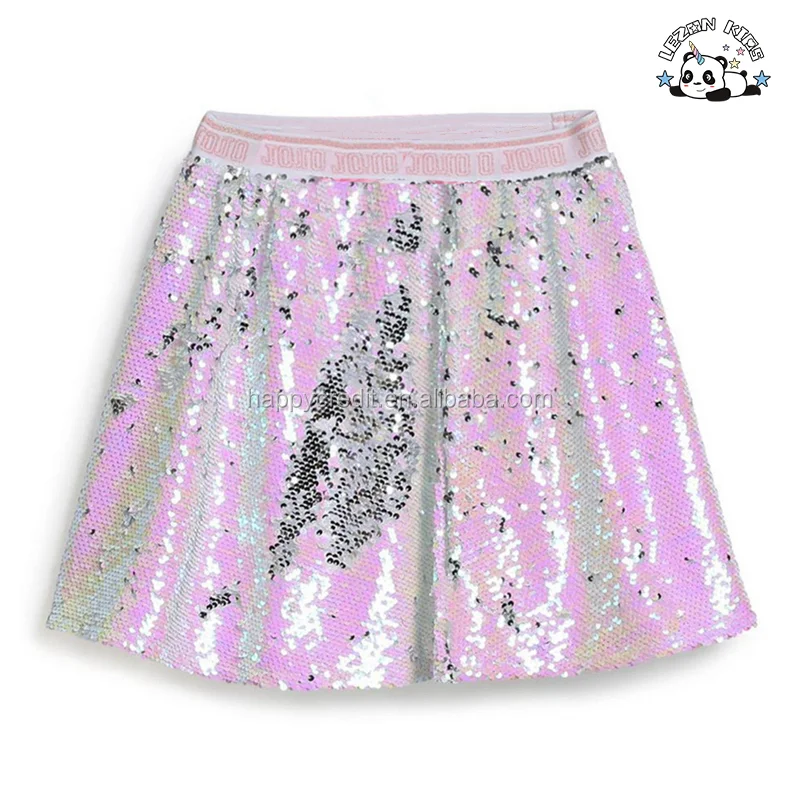 LEZONKIDS - Custom 2-12 Years Girls Pleated Pink Reversible Flip Sequin Skirt
